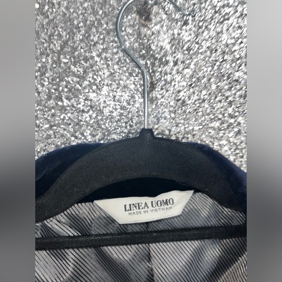 Linea Uomo Tux Dinner Jacket Blazer Size 54 LONG Blue Velvet Satin Mens - Picture 2 of 13